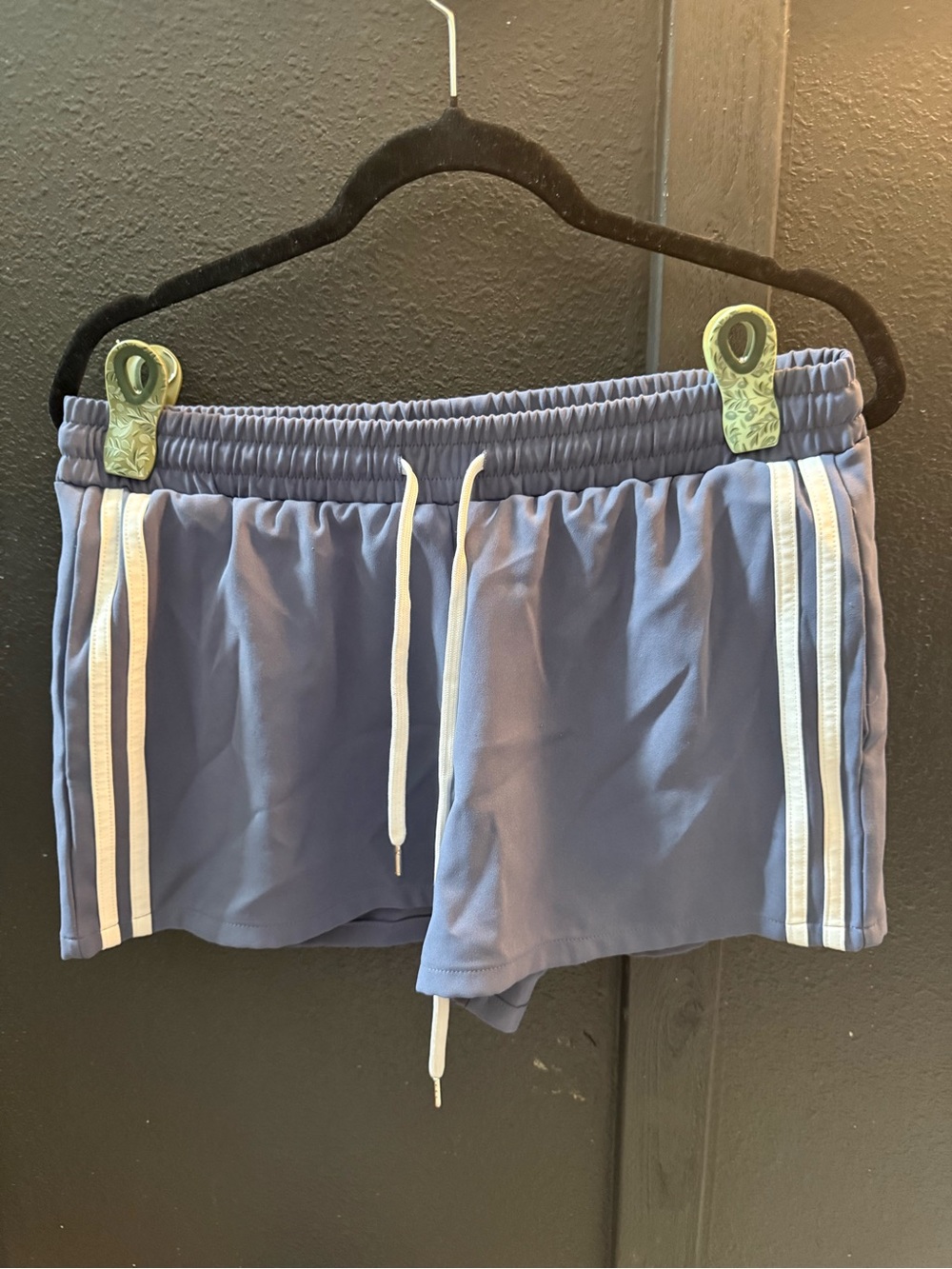 Women's Athletic Drawstring Shorts with White Side Stripes - Blue
